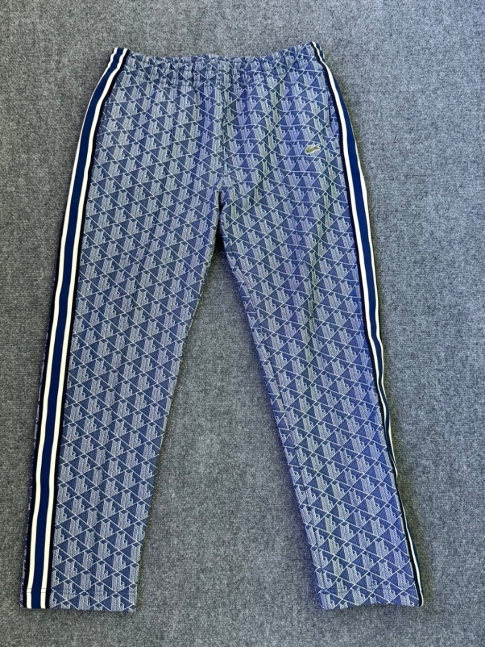 Lacoste Mens Track Pants L Blue Monogram Croc Logo Side Stripe Regular Fit